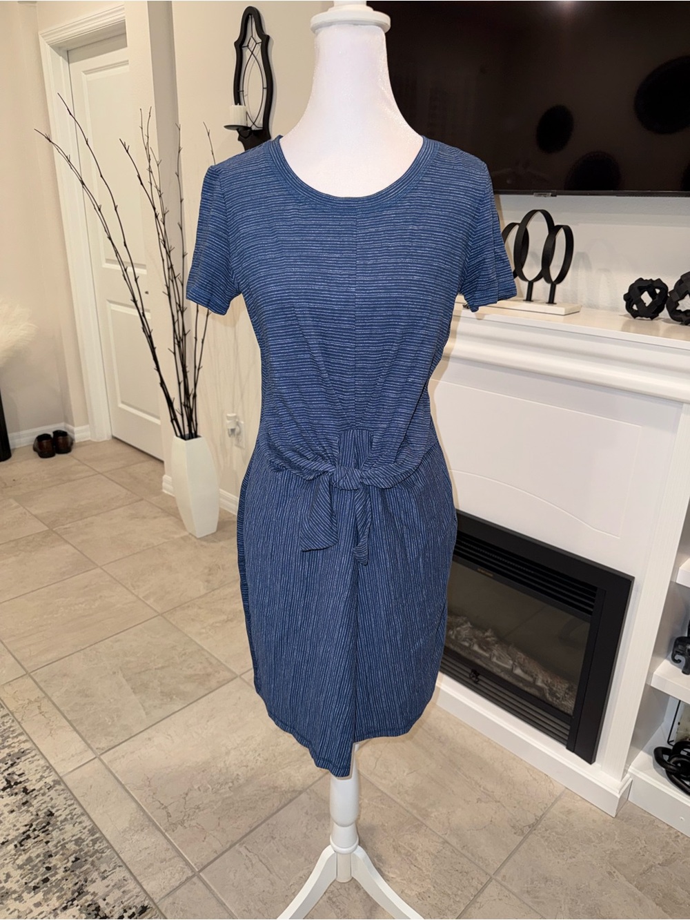 Talbots Blue Short Sleeve Tie-Waist Midi Dress Size XS